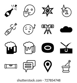 Bubble icons set. set of 16 bubble filled and outline icons such as shave hair in skin, explosion, soap, beer mug, location, cloud, champagne, level ruler