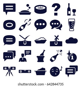 Bubble icons set. set of 25 bubble filled icons such as baby bath, no hair in skin, shave hair in skin, explosion, soap, laundry, level ruler, emoji listening music, chat