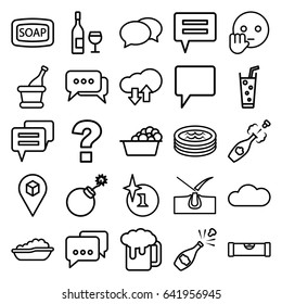 Bubble icons set. set of 25 bubble outline icons such as level ruler, baby bath, shave hair in skin, explosion, chat, soap, laundry, soda, location, champagne, jacuzzi, cloud