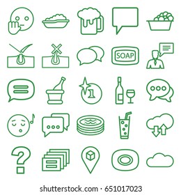 Bubble icons set. set of 25 bubble outline icons such as baby bath, soap, no hair in skin, shave hair in skin, explosion, chat, soap, laundry, soda, location