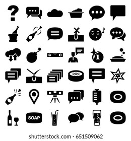 Bubble icons set. set of 36 bubble filled icons such as soap, no hair in skin, shave hair in skin, explosion, chat, soap, laundry, level ruler, emoji listening music, soda