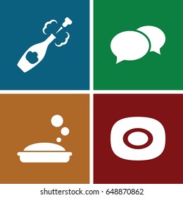 Bubble icons set. set of 4 bubble filled icons such as soap, chat