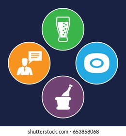 Bubble icons set. set of 4 bubble filled icons such as soap, man with chat bubblle, champagne