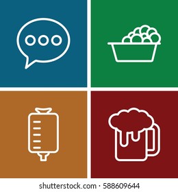 bubble icons set. Set of 4 bubble outline icons such as laundry, drop counter, beer mug