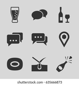 Bubble icons set. set of 9 bubble filled icons such as shave hair in skin, chat, soap, location, soda, message, wine glass and bottle