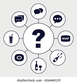 Bubble icons set. set of 9 bubble filled icons such as soap, chat, soap, soda, champagne, message, wine glass and bottle