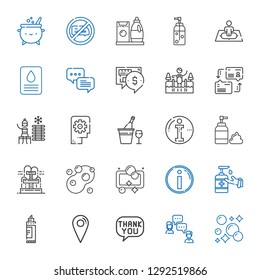 bubble icons set. Collection of bubble with bubbles, chat, speech bubble, location, marker, antiseptic, info, soap, fountain, foam, champagne. Editable and scalable icons.