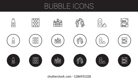 bubble icons set. Collection of bubble with detergent, bubble warp, cold water, conversation, foam, chat. Editable and scalable icons.