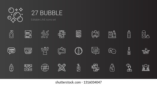 bubble icons set. Collection of bubble with detergent, chat, soap, marker, help, message, info, fishbowl, speech bubble, discussion, thinking. Editable and scalable icons.