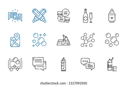 bubble icons set. Collection of bubble with detergent, chat, marker, soap, bubbles, position, google maps, champagne. Editable and scalable bubble icons.