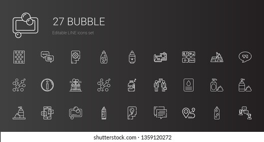 bubble icons set. Collection of bubble with location, chat, thinking, marker, soap, foam, conversation, detergent, bubbles, fountain, info. Editable and scalable bubble icons.