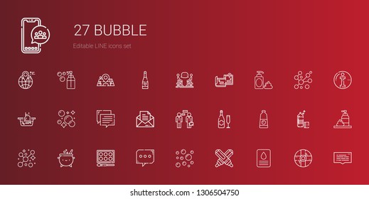 bubble icons set. Collection of bubble with soap, marker, bubbles, chat, watercolor, cauldron, detergent, champagne, conversation, message. Editable and scalable bubble icons.
