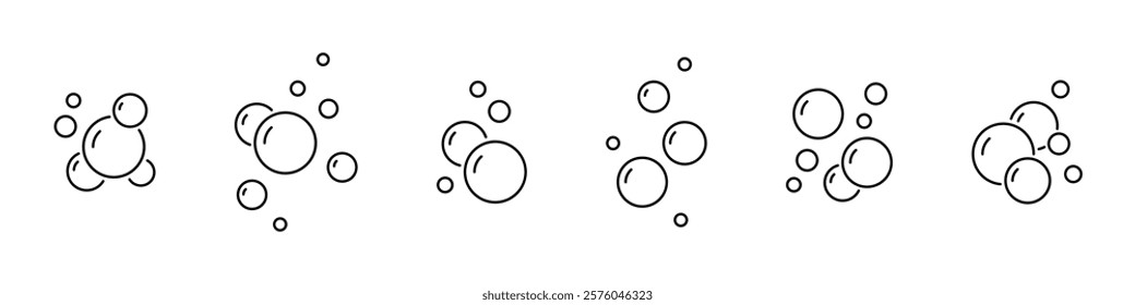 Bubble icons set. Soap foam symbols. Oxygen bubble, fizzy drink icon. Bubbles outline vector icons. Vector