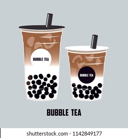 The Bubble Latte, coffee and milk mixing drink. Pearl latte, black pearls is Taiwanese famous and popular drink large size and small cup vector .