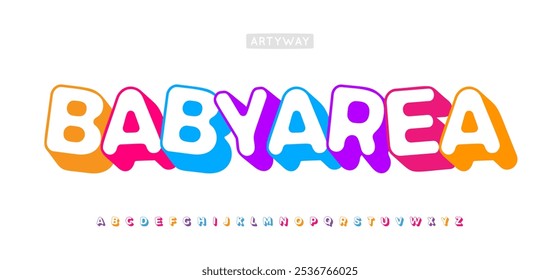 Alfabeto de letras bolha, letras arredondadas vibrantes, fonte estilo crianças alegres para a saúde pré-escolar, decoração infantil, materiais educacionais coloridos. Tipo infantil. Tipo de vetor.