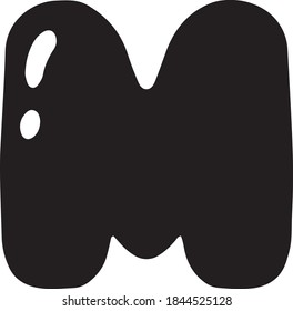 Bubble Letter M simple with highlight. Symbol for learning Alphabet in the school, kindergarten. Isolated eps 10 vector typography. Hand drawn abc sign, icon. 