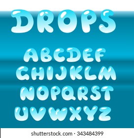 Bubble Letters Vector Set On Blue Water Background.