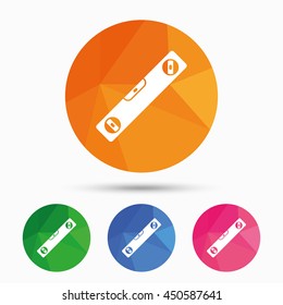 Bubble level sign icon. Spirit tool symbol. Triangular low poly button with flat icon. Vector