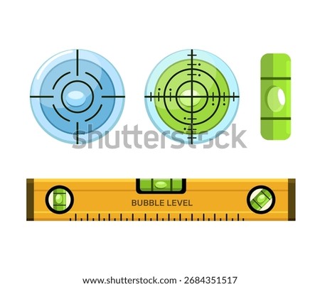 Bubble Levels Measurement Work Tools Collection Set Flat Design Vector