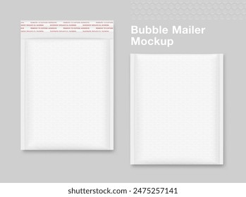 Bubble mailer padded envelope shipping bag opened and closed mockups. Vector illustration isolated on grey background. Ready for your design. EPS10.