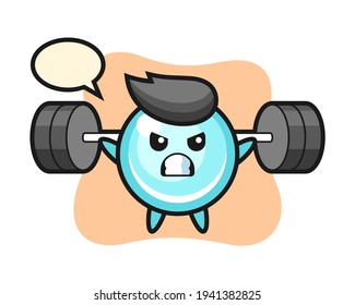 Bubble mascot cartoon with a barbell