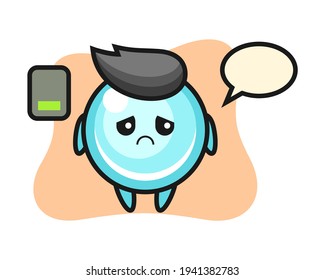 Bubble mascot character doing a tired gesture