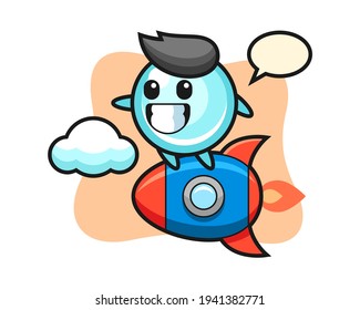 Bubble mascot character riding a rocket
