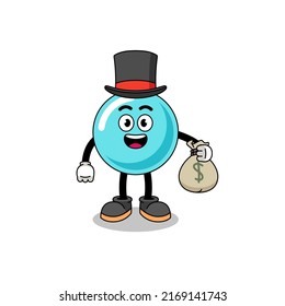 bubble mascot illustration rich man holding a money sack , character design