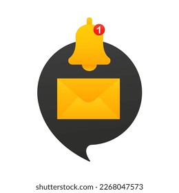 Bubble message with bell and letter. Notification bell vector icon on speech bubble. messages for incoming inbox. Vector illustration