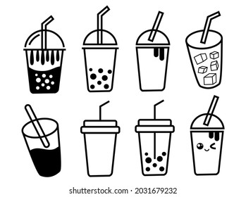 Bubble milk drink symbol icon, boba tea drink icons vector illustration