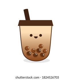 Bubble milk green tea cup icon on white background vector illustration. 
