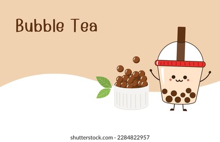 Bubble milk green tea wave, tapioca pears, milk cup cartoon vector illustration.