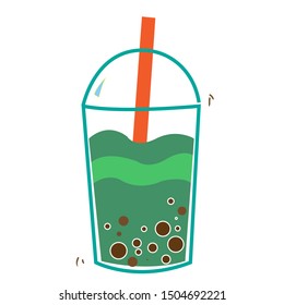 Bubble milk greentea in glass tubes with lids red.Pearl milk.