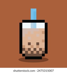 arte de 8 bits de té de leche de burbuja