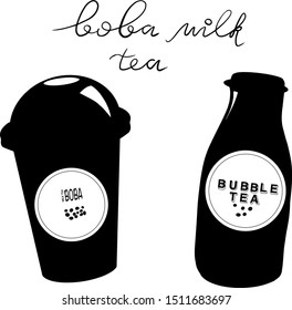 Bubble milk tea ads with delicious tapioca and pearl pouring into. EPS 10