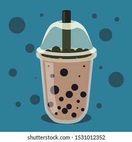 Bubble milk tea ads with delicious tapioca. Pearl milk tea. Taiwanese famous and popular drink cup vector.