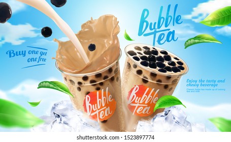 Bubble Milk Tea Ads Ice Cubes Stock Vector (Royalty Free) 1523897774 ...