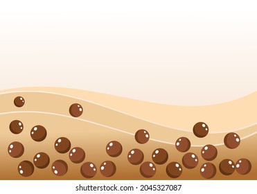 Bubble milk tea background with milk wave and brown balls vector illustration.