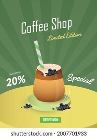 Bubble milk tea with black pearls. background colours. vector illustration. Poster Design