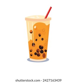 Té de leche de burbuja, perlas de tapioca boba sobre fondo blanco, ilustración vectorial