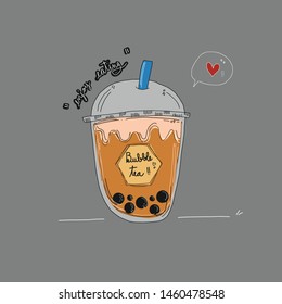 bubble milk tea cartoon vector illustration doodle style