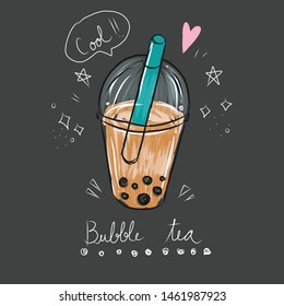 bubble milk tea cartoon vector illustration doodle style 