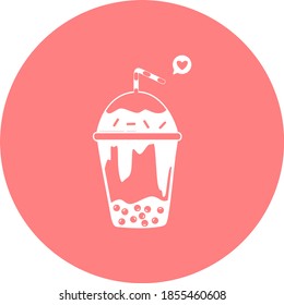 Bubble milk tea in circle icon. Cute  Thai Tea in flat style. Vector art illustration in round shape icon. Elements for design cold drinks products, logo beverage, grocery store, soft drink. 
