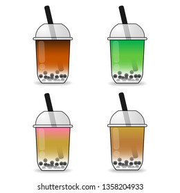 Bubble milk tea cup cartoon vector illustration design. Simple draw boba sweet tea on white background.