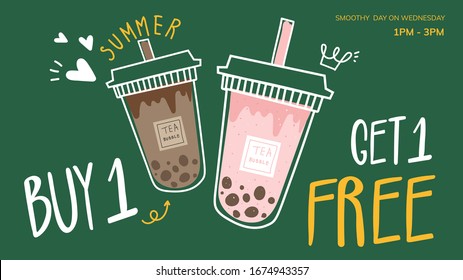 Bubble milk tea cup design collection,Pearl milk tea , Yummy drinks, coffees and soft drinks with doodle style banner and sale poster. - Vector illustration.