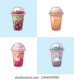 Bubble milk tea cup design collection,Pearl milk tea , Yummy drinks, coffees and soft drinks with doodle style banner and sale poster. - Vector illustration.