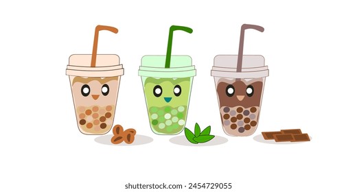 Bubble milk tea cup design collection, Pearl milk tea , Yummy drinks, coffees and cocoa.