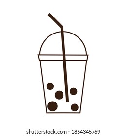 Bubble milk tea cup icon or logo, flat line style vector illustration.