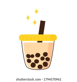 Bubble milk tea cup with straw icon isolated on white background vector illustration.