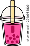 Bubble Milk Tea Dessert Icon Element illustration colored outline